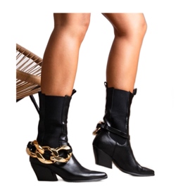 Botas cowboy sin cordones negras con cadena negro