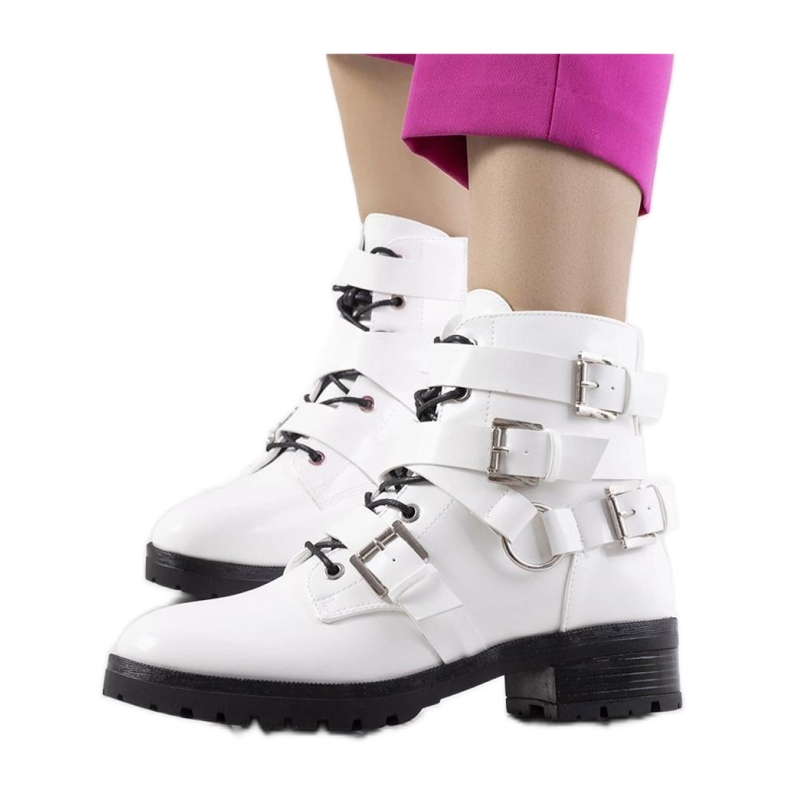 Botines de mujer con cremallera y hebillas, blanco