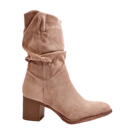 Evento Botas aislantes de mujer Beige Shavy con parte superior fruncida y tacón alto