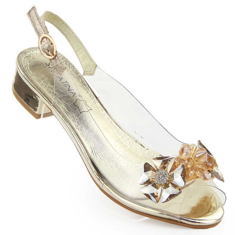 Sandalias planas transparentes con piedras doradas de Sabatina dorado