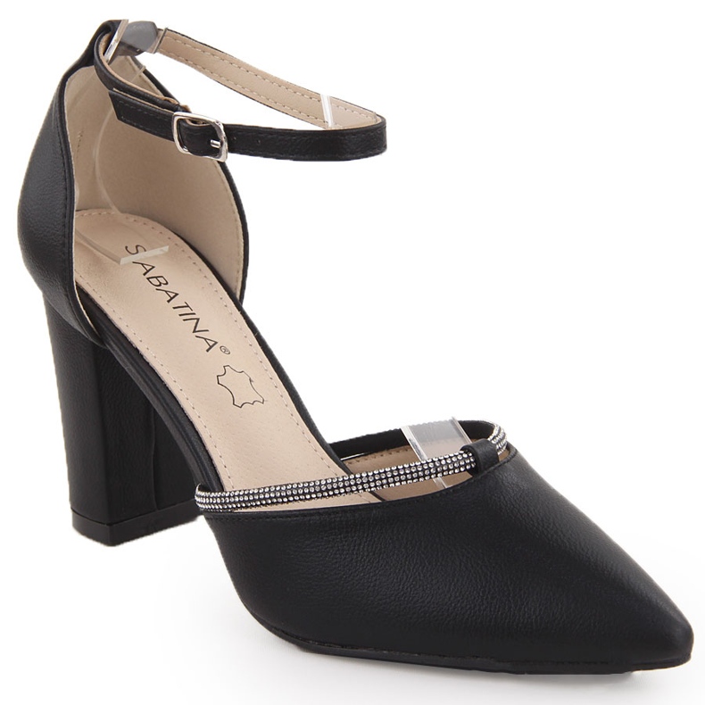 Sandalias de mujer Sabatina color negro con tacón y circonitas