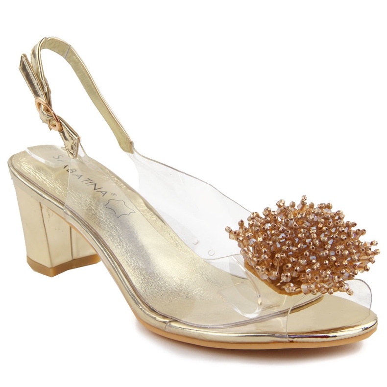 Sabatina Sandalias de mujer de tacón transparente con cuentas doradas dorado Sabatina Sandalias de mujer de tacón transparente con cuentas doradas dorado