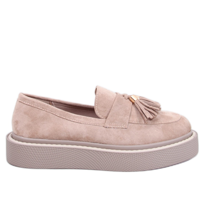 Mocasín plataforma beige flecos