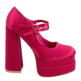 Zapatos de salón de raso rosa con plataforma rosado