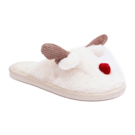 Pantuflas de mujer con motivo de renos. blanco