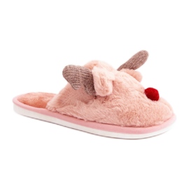 Pantuflas de mujer con motivo de renos. rosa