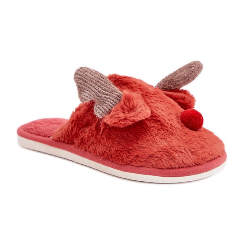 Pantuflas de mujer con motivo de reno coral rojo