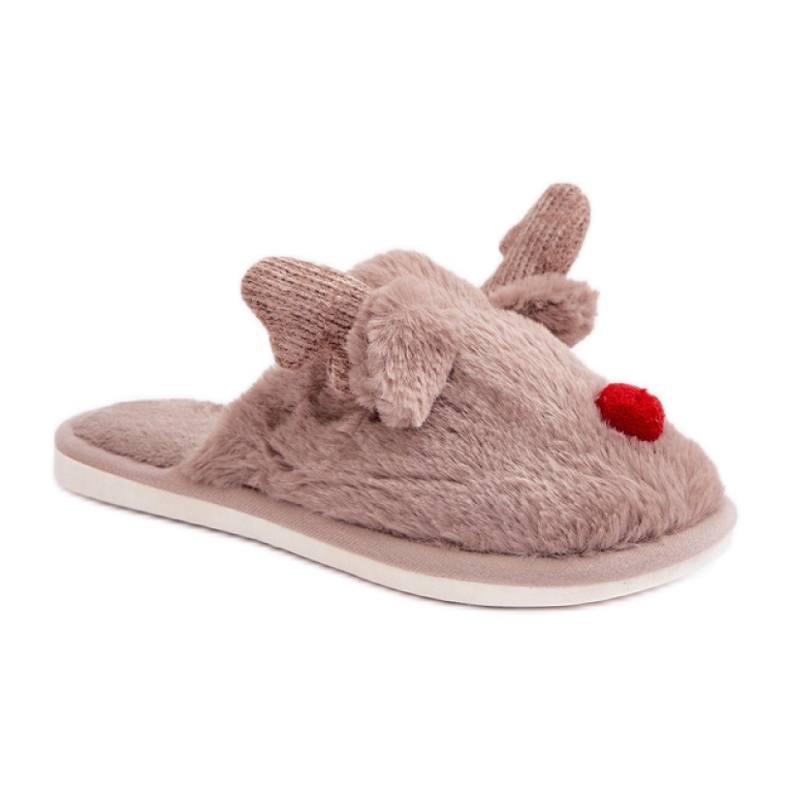 Pantuflas de mujer con motivo de renos. beige