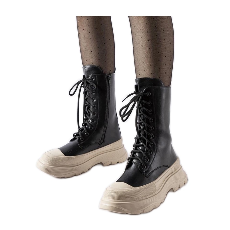 Zapatos obreros negros con suela gruesa beige Crosia - Solea