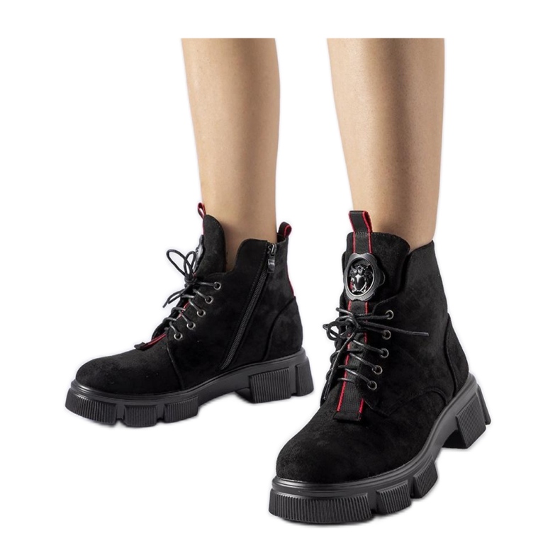 Botines negros decorados con ribete rojo Monrency - Solea