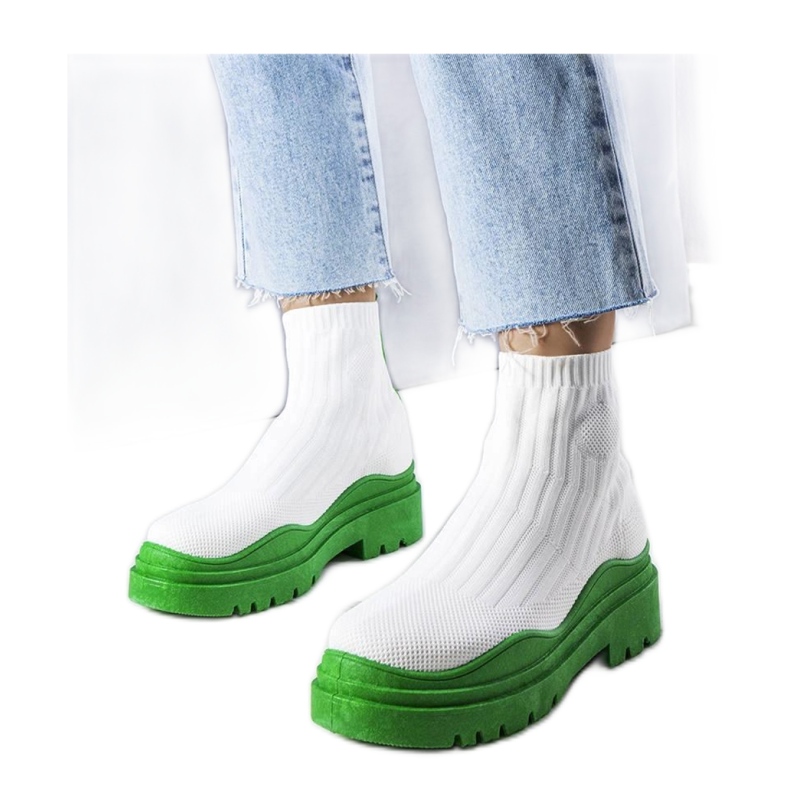 Botas calcetín blancas con suela verde blanco