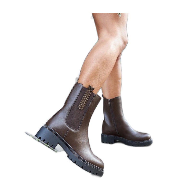 Botas altas marrones decoradas con circonitas marrón