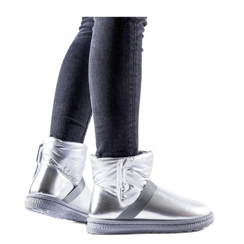 Botas de nieve cortas brillantes plateadas gris