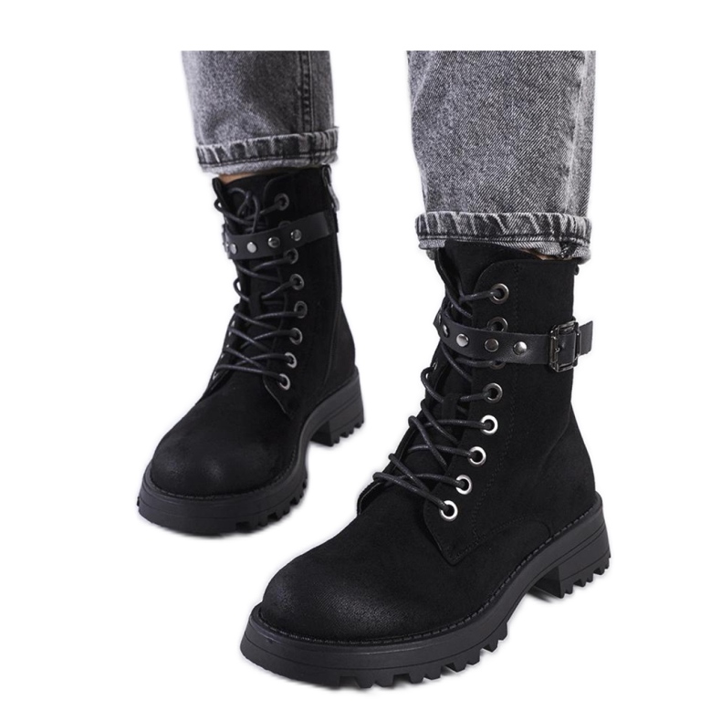 Botines negros con cordones para mujer