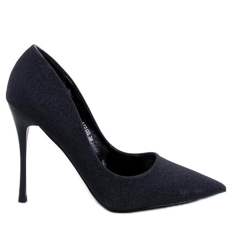 Tacones brillantes con partículas negras. negro