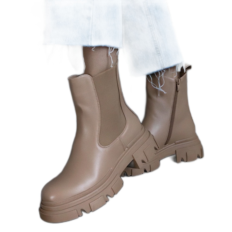 Botines aislantes beige con cremallera, piel ecológica