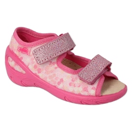 Sandalias infantil befado rosa con velcro, inserción de piel 063P015