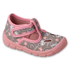 Pantuflas infantiles befado rosa y gris con velcro 630P017 con motivos animales