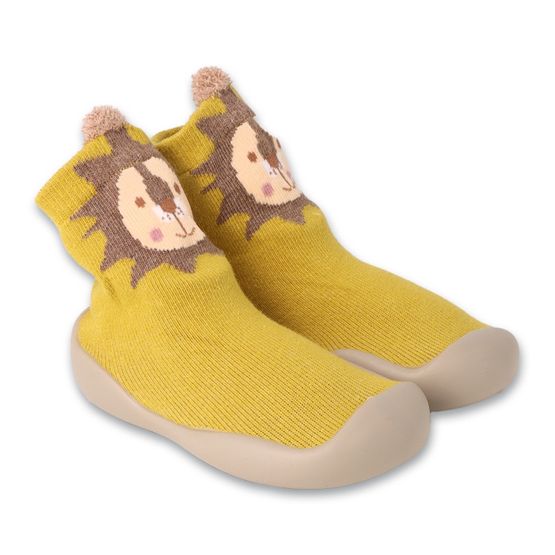 Pantuflas de befado amarillo/marrón con motivo animal 002P077