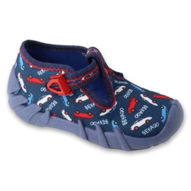 Pantuflas infantiles befado con cierres 110P503, azul marino con estampado de coches