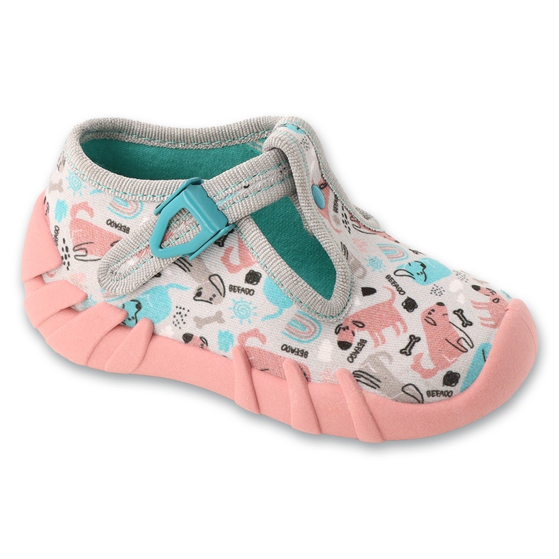 Pantuflas infantiles befado con cierres 110P504 gris/rosa
