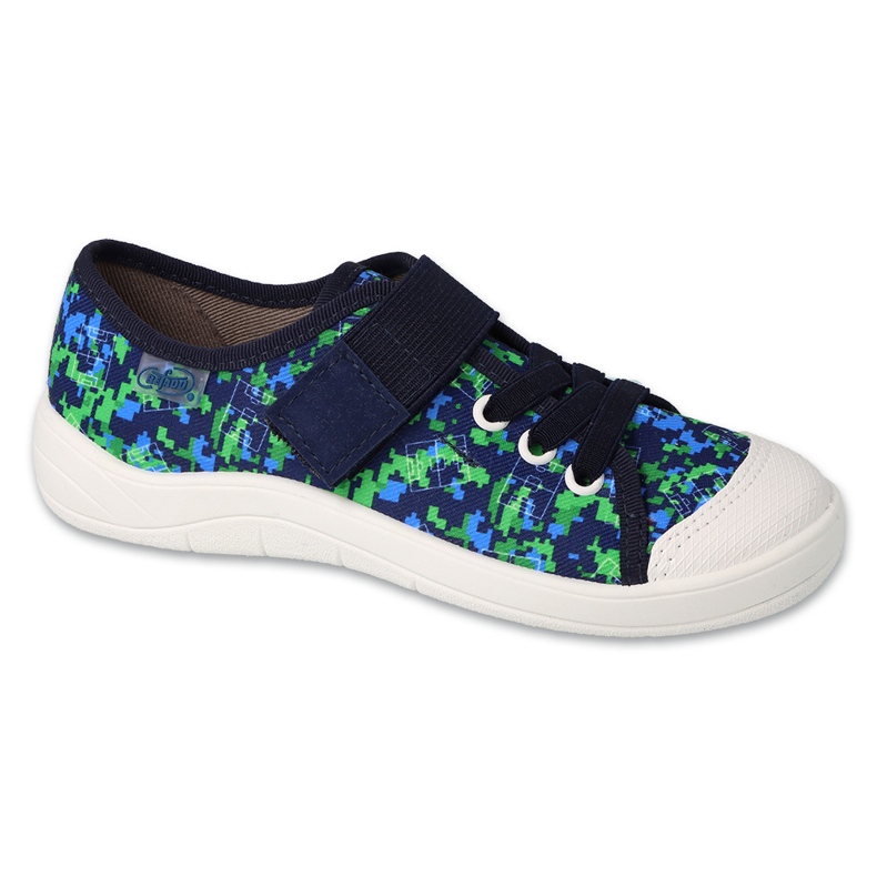 Pantuflas infantiles befado con velcro 351Y018 azul marino/verde