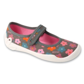 Pantuflas infantiles befado con velcro114Y552, gris con flores