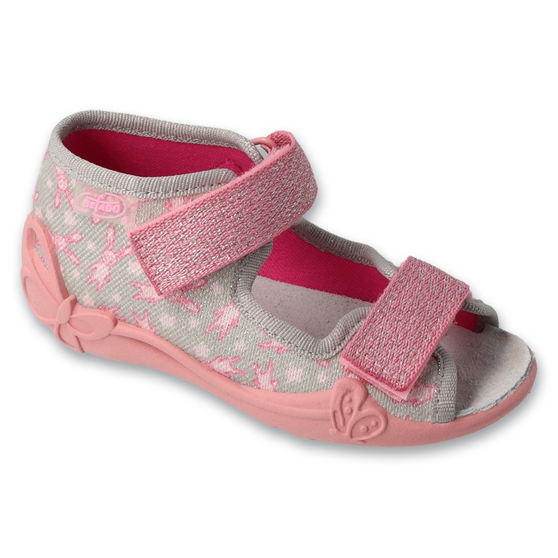 Pantuflas infantiles befado 342P067, suela extremadamente flexible, gris/rosa