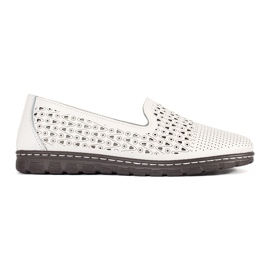 Goodin Zapatos de bailarinas de cuero blanco y abiertos