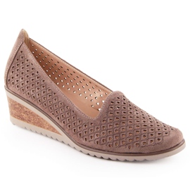 Zapatos cuña mujer ante calado, marrón, Potocki SZ12306