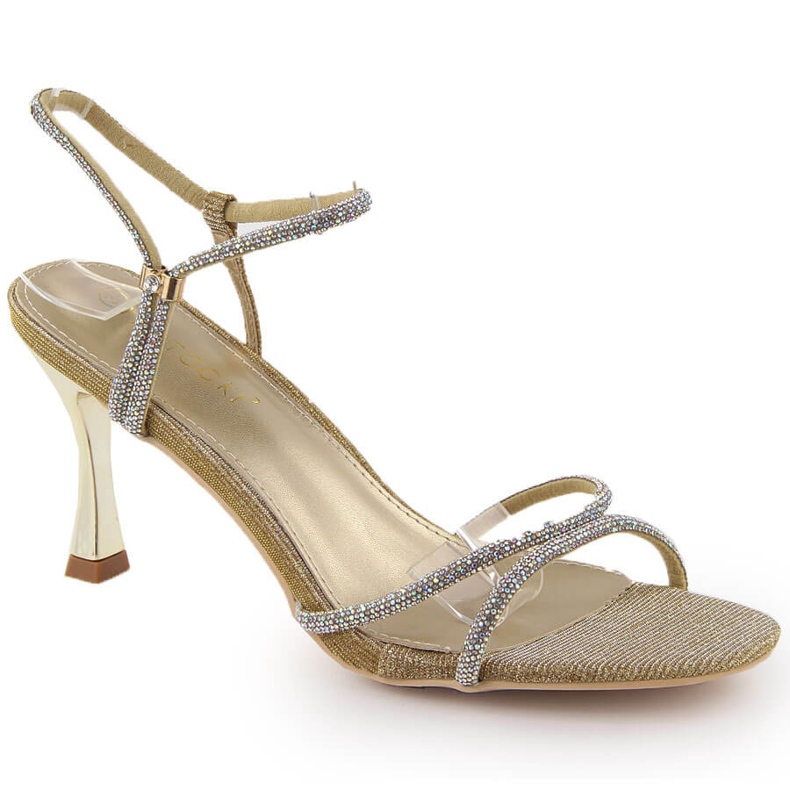 Potocki Sandalias de mujer con circonitas en tacón alto, dorado LE20326 Potocki Sandalias de mujer con circonitas en tacón alto, dorado LE20326