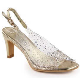 Sandalias mujer tacón transparente con circonitas doradas Potocki WS43317 dorado