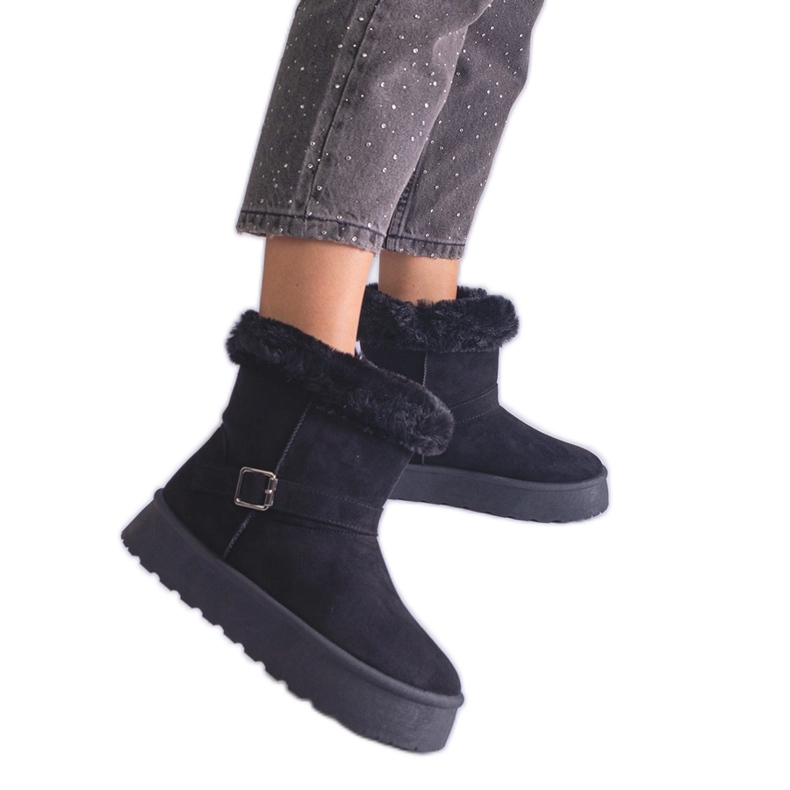 Inna Botas de nieve con aislamiento negro decoradas con piel.