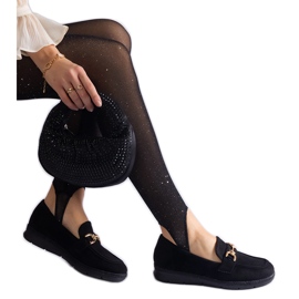 Mocasines de mujeres negras con gamuza ecológica con una cadena negro