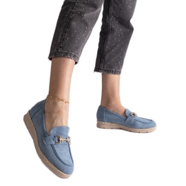 Mocasines de mujeres azules con gamuza ecológica con una cadena