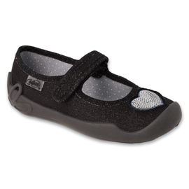 Pantuflas infantiles befado con velcro 114Y538, aplicación corazón negro Pantuflas infantiles befado con velcro 114Y538, aplicación corazón negro