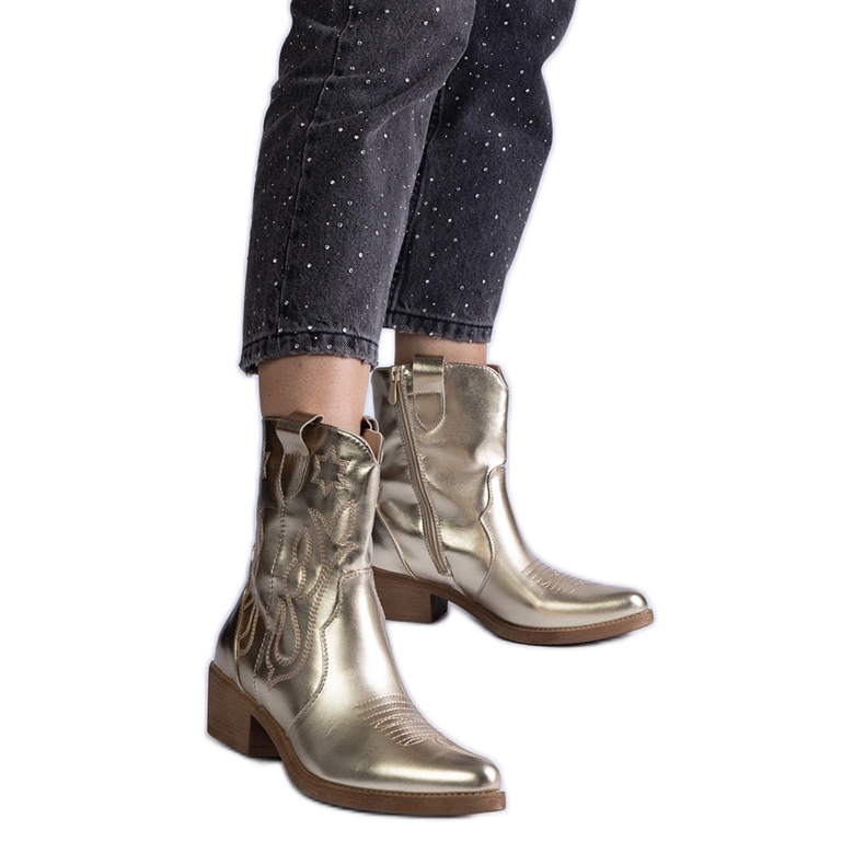 Botas cowboy mujer doradas con botines tacón metalizado dorado Botas cowboy mujer doradas con botines tacón metalizado dorado