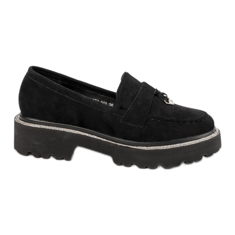 Mocasines de gamuza negra para mujeres con circones negro