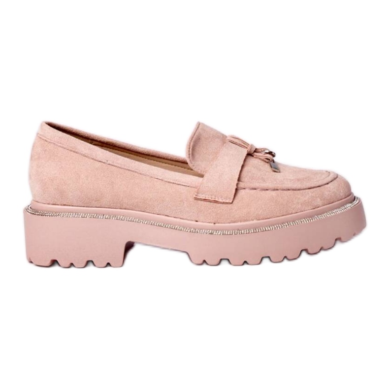 Moccasines rosados en polvo para mujeres con flecos Moccasines rosados en polvo para mujeres con flecos