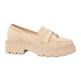 Mocasines de gamuza para mujeres con flecos de color caqui beige