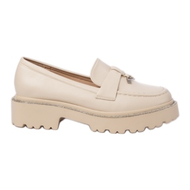 Mocasines de cuero ecológico para mujeres con flecos beige