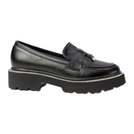 Mocasines negros de cuero ecológico para mujeres con Frendzla