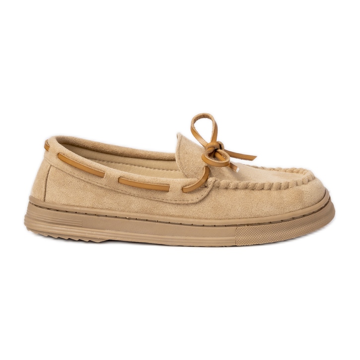 Mocasines de gamuza beige de mujeres con arco