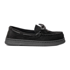 Moccasines de gamuza negra para mujeres con arco negro