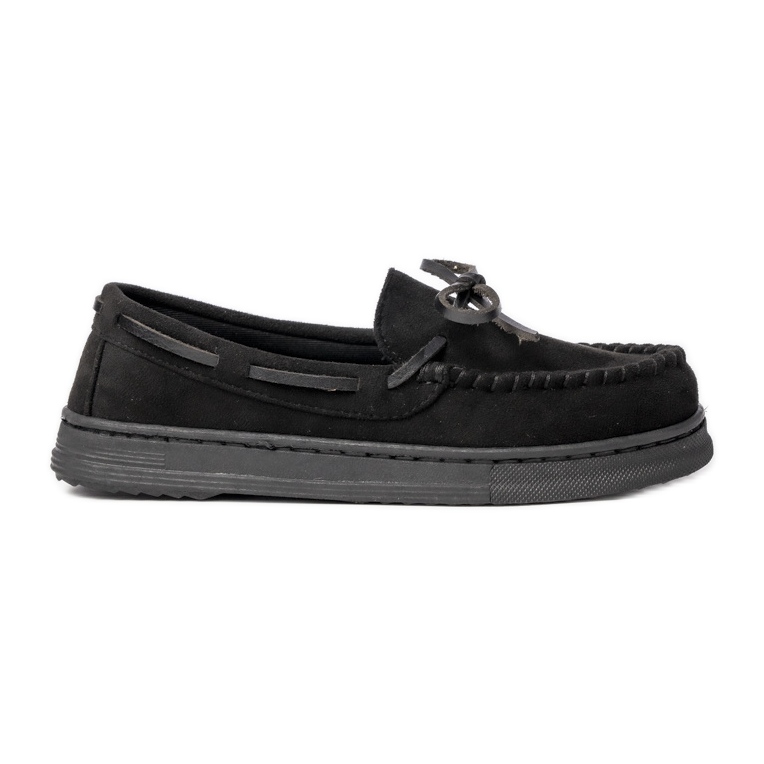 Moccasines de gamuza negra para mujeres con arco negro