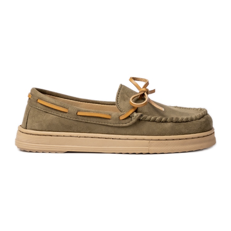 Mocasines de gamuza verde para mujeres con arco