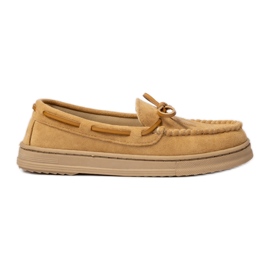 Mocasines de camello femenino, gamuza con arco beige