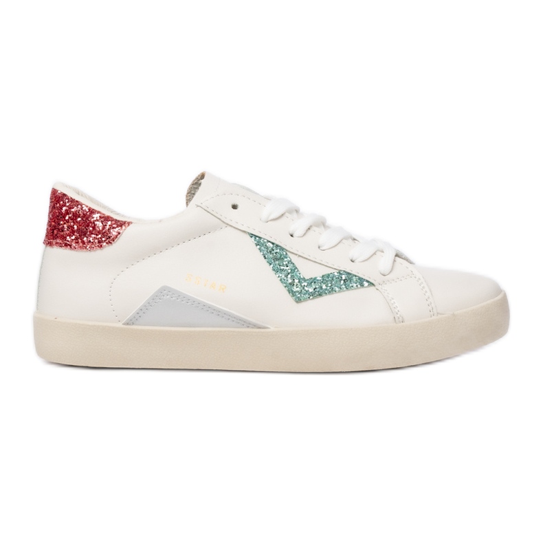 Zapatillas blancas para mujeres, insertos verdes rosados blanco