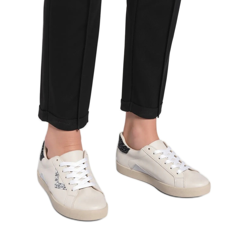 Zapatillas de deporte femenino insertos plateados blanco Zapatillas de deporte femenino insertos plateados blanco