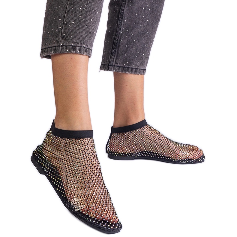 Sandalias de malla negra con circones negro Sandalias de malla negra con circones negro